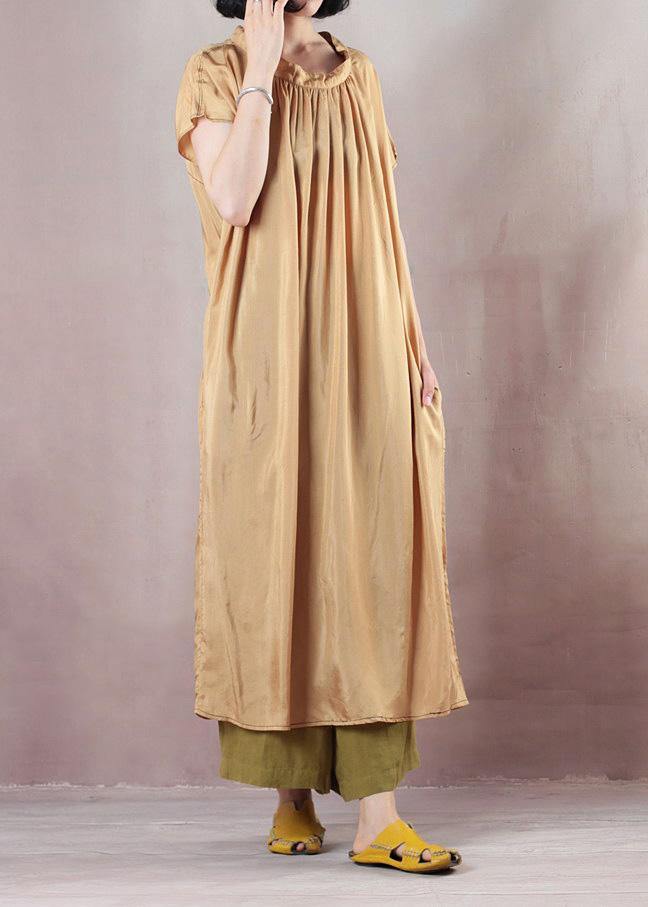Modern O Neck Cotton Summer Clothes for Photography Light Yellow Maxi Dresses