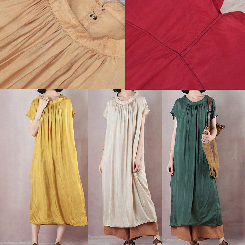 Modern O Neck Cotton Summer Clothes for Photography Light Yellow Maxi Dresses
