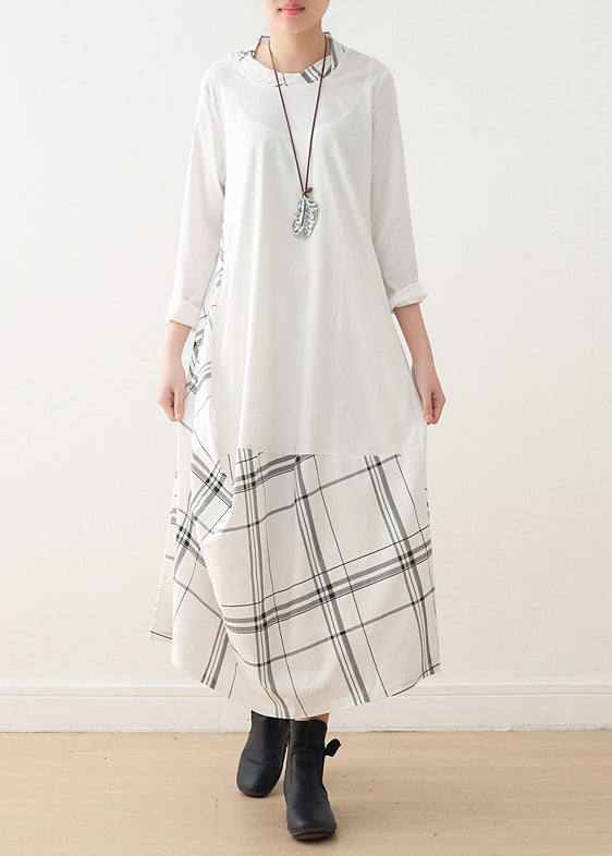 Modern O Neck False Two Pieces Cotton Wardrobes Catwalk White Cotton Dress Spring