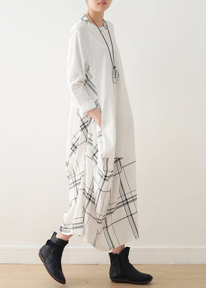 Modern O Neck False Two Pieces Cotton Wardrobes Catwalk White Cotton Dress Spring