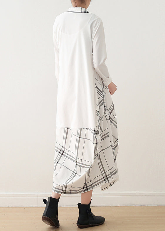 Modern O Neck False Two Pieces Cotton Wardrobes Catwalk White Cotton Dress Spring