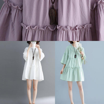 Modern O Neck Flare Sleeve Cinched Cotton Photography Purple Dress Summer