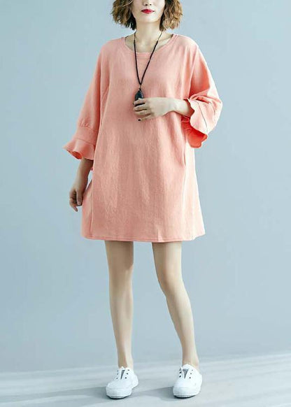 Modern O Neck Half Sleeve Cotton Linen Outfit Work Orange Dresses Summer