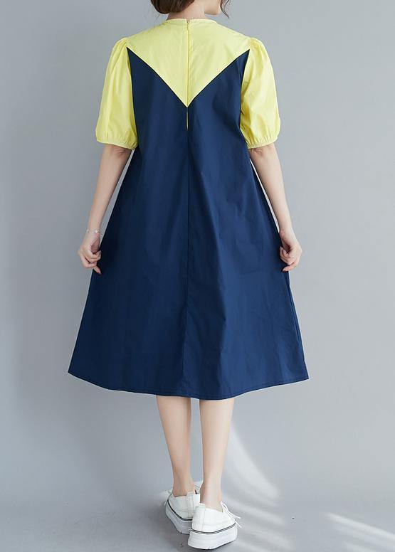 Modern O Neck Lantern Sleeve Cotton Summer Yellow Dresses