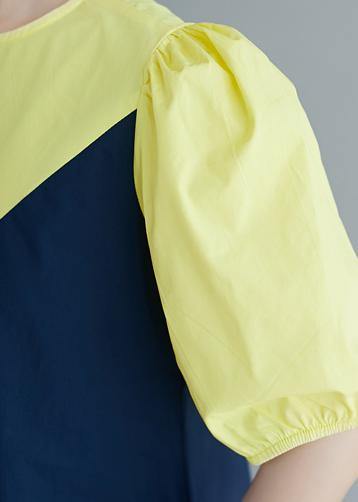 Modern O Neck Lantern Sleeve Cotton Summer Yellow Dresses