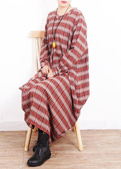 Modern O Neck Patchwork Cotton Quilting Dresses Work Red Plaid Art Dress