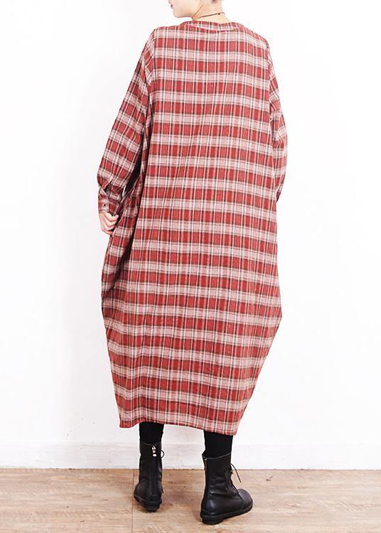 Modern O Neck Patchwork Cotton Quilting Dresses Work Red Plaid Art Dress