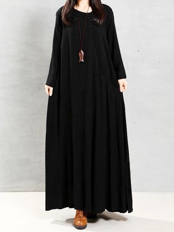 Modern O Neck Patchwork Linen Cotton Spring Robes Runway Burgundy Dress