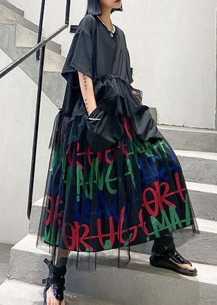Modern O Neck Patchwork Tulle Cotton Summer Tunics Inspiration Black Maxi Dress