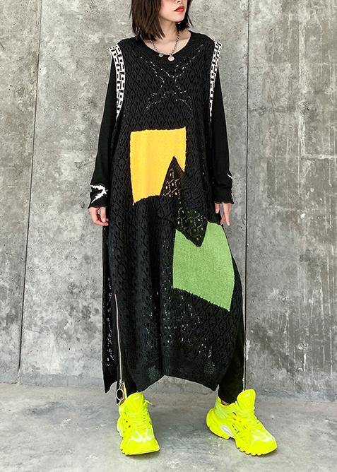 Modern O Neck Pockets Clothes Work Outfits Black Kaftan Dress