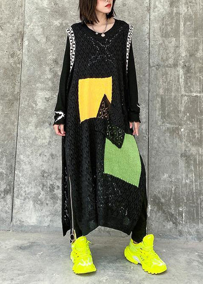 Modern O Neck Pockets Clothes Work Outfits Black Kaftan Dress