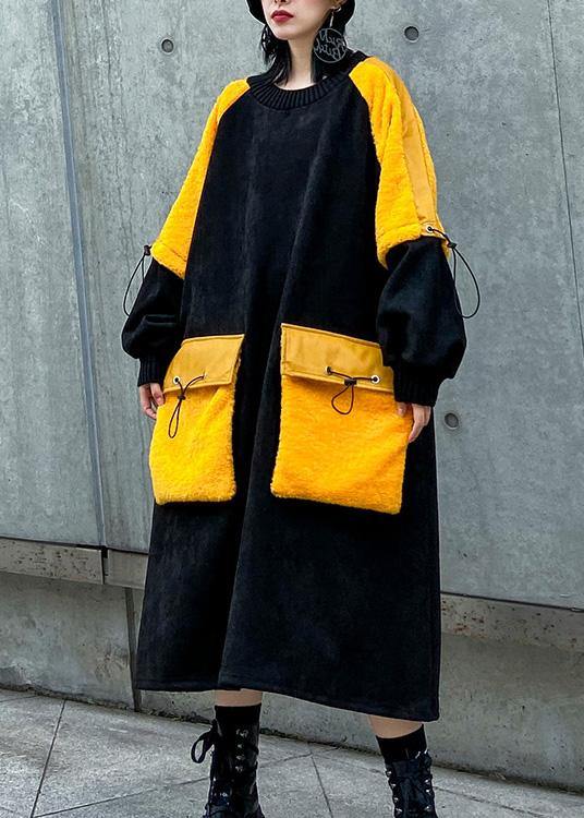 Modern O Neck Pockets Fall Wardrobes Runway Black Long Dress