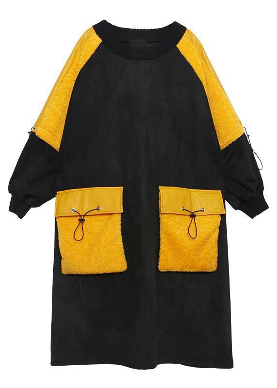 Modern O Neck Pockets Fall Wardrobes Runway Black Long Dress