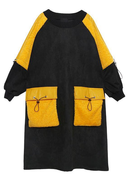 Modern O Neck Pockets Fall Wardrobes Runway Black Long Dress