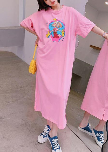 Modern O Neck Quilting Clothes Outfits Pink Cartoon Anime Print Long Dresses