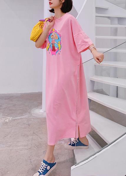 Modern O Neck Quilting Clothes Outfits Pink Cartoon Anime Print Long Dresses