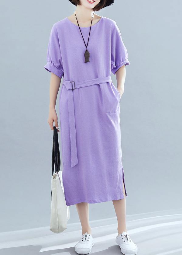 Modern O Neck Side Open Cotton Clothes Runway Purple Maxi Dresses Summer