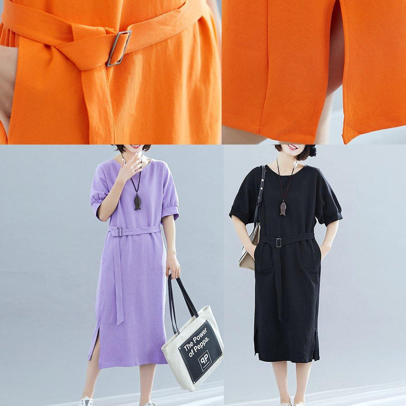 Modern O Neck Side Open Cotton Clothes Runway Purple Maxi Dresses Summer