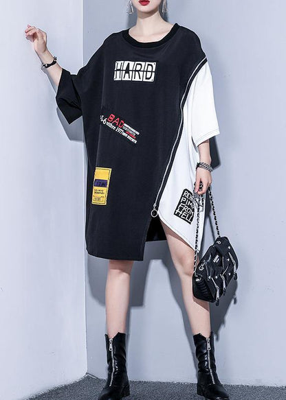 Modern O Neck Zippered Cotton Summer Black Dress