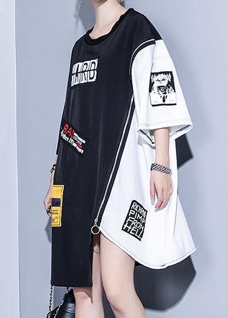 Modern O Neck Zippered Cotton Summer Black Dress
