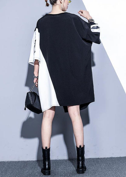 Modern O Neck Zippered Cotton Summer Black Dress