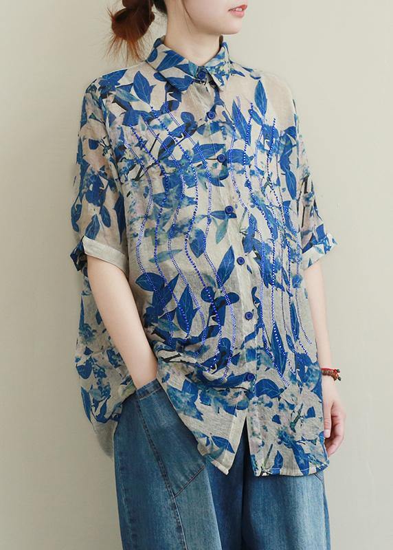 Modern Orange Leaf Print Shirts Lapel Diamond Silhouette Shirt
