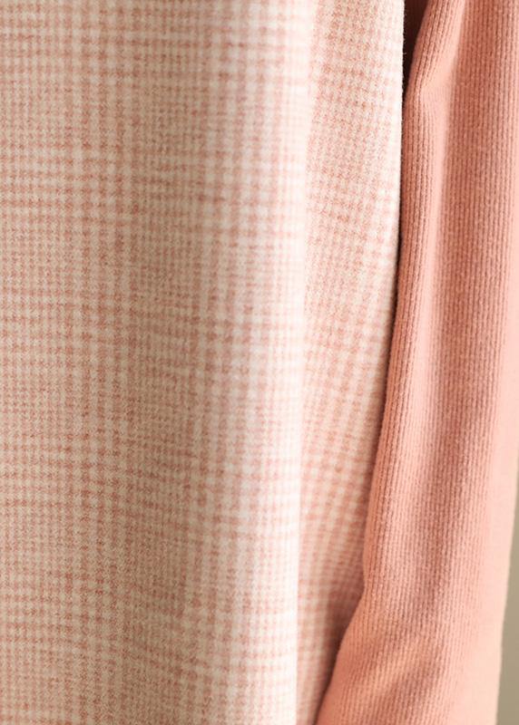 Modern Pink Cotton Dresses False Two Pieces Robe High Neck Dresses