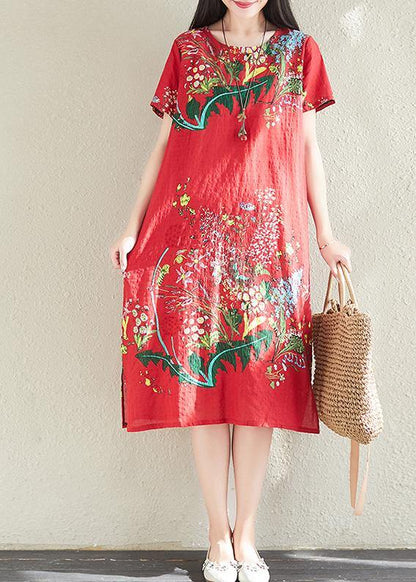 Modern Print Linen Dresses Tunic Tops Red Dress Summer