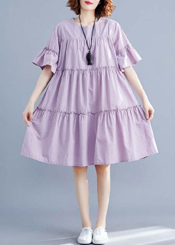 Modern Purple Cotton Quilting Dresses O Neck Patchwork Oversized Summer Dresses