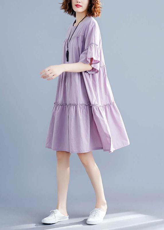 Modern Purple Cotton Quilting Dresses O Neck Patchwork Oversized Summer Dresses