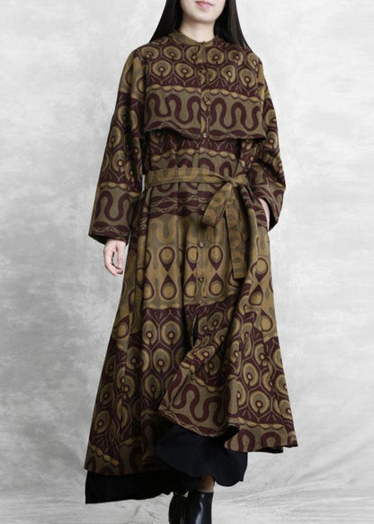 Modern Purple Print Cotton Long Shirts O Neck Pockets a Line Fall Dresses