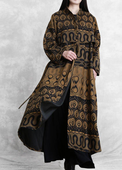Modern Purple Print Cotton Long Shirts O Neck Pockets a Line Fall Dresses