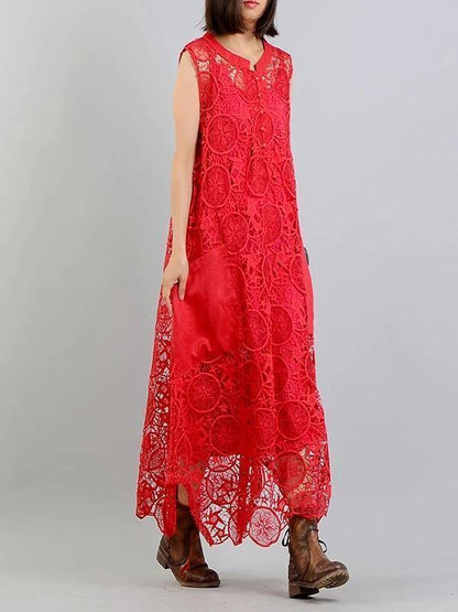Modern Red Clothes for Pockets Asymmetric Art Summer Dress