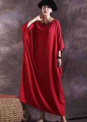 Modern Red Cotton Clothes for Batwing Sleeve Loose Summer Dresses