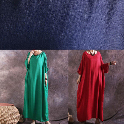 Modern Red Cotton Clothes for Batwing Sleeve Loose Summer Dresses