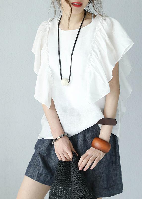 Modern Ruffles Sleeve Linen Tunic Inspiration White Top Summer