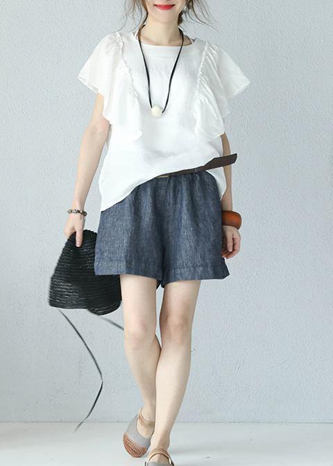Modern Ruffles Sleeve Linen Tunic Inspiration White Top Summer