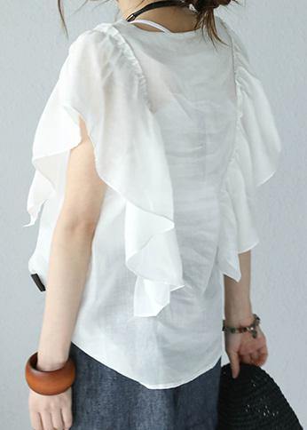 Modern Ruffles Sleeve Linen Tunic Inspiration White Top Summer