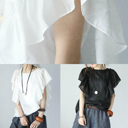 Modern Ruffles Sleeve Linen Tunic Inspiration White Top Summer
