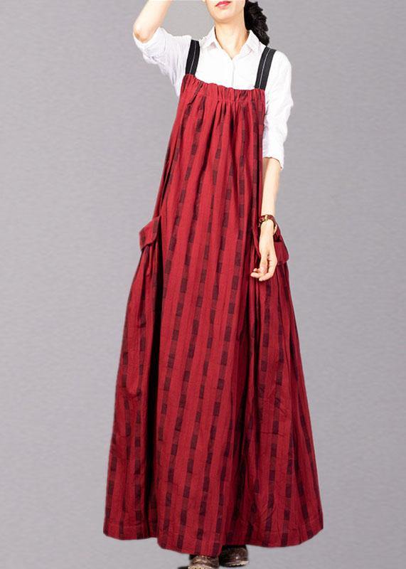 Modern Sleeveless Linen Clothes Catwalk Red Patchwork Dress Fall