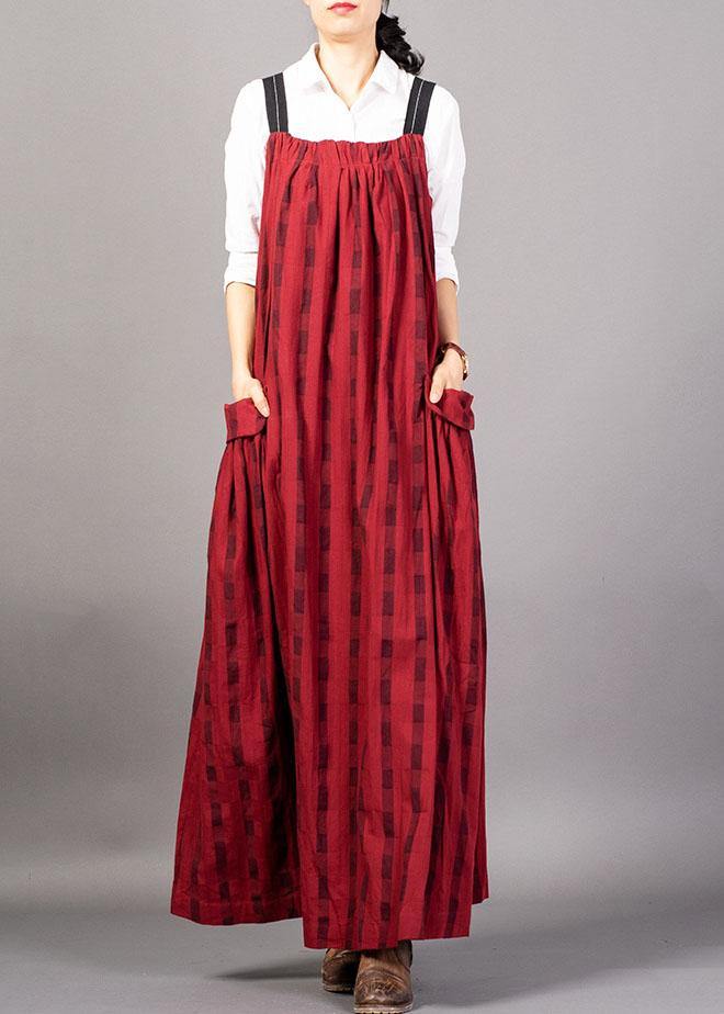 Modern Sleeveless Linen Clothes Catwalk Red Patchwork Dress Fall