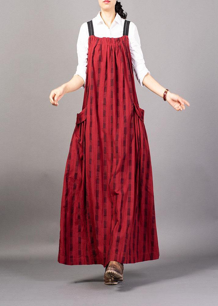 Modern Sleeveless Linen Clothes Catwalk Red Patchwork Dress Fall