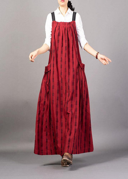 Modern Sleeveless Linen Clothes Catwalk Red Patchwork Dress Fall