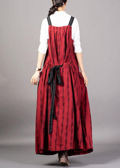 Modern Sleeveless Linen Clothes Catwalk Red Patchwork Dress Fall