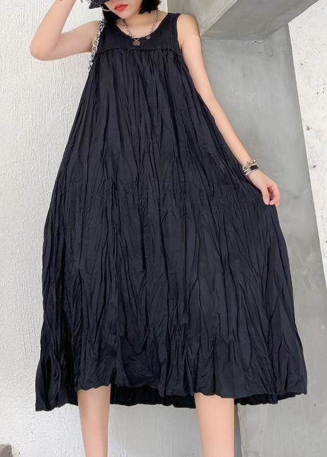 Modern Sleeveless Cinched Cotton Summer Dress Fabrics Black Maxi Dresses