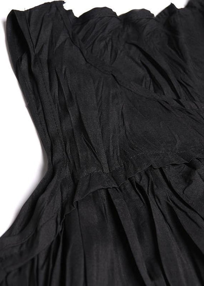 Modern Sleeveless Cinched Cotton Summer Dress Fabrics Black Maxi Dresses