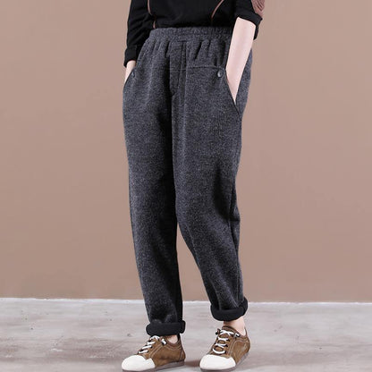 Modern Spring Wild Pants Dark Gray Work Outfits Elastic Waist Pockets Pants