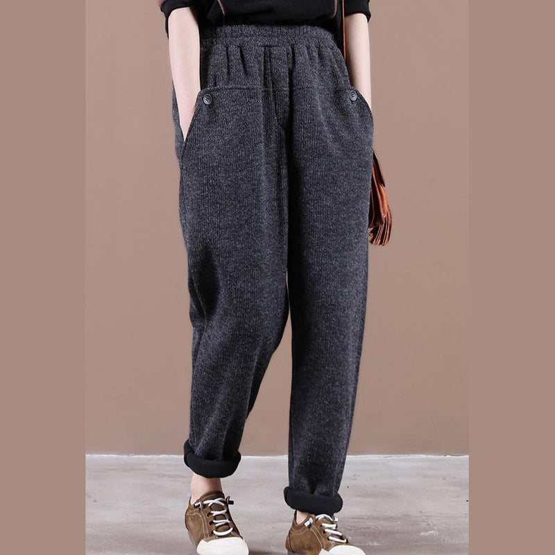 Modern Spring Wild Pants Dark Gray Work Outfits Elastic Waist Pockets Pants