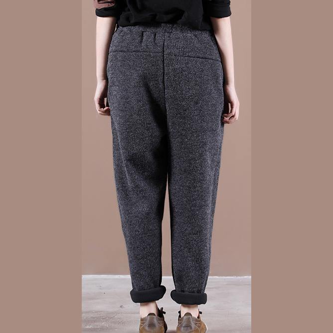 Modern Spring Wild Pants Dark Gray Work Outfits Elastic Waist Pockets Pants