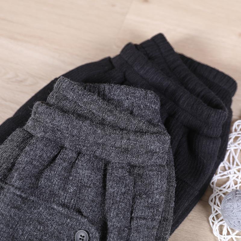 Modern Spring Wild Pants Dark Gray Work Outfits Elastic Waist Pockets Pants